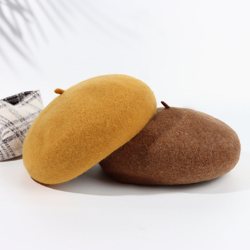 Women Beret Hat French Wool Beret Cap Classic Solid Color Autumn Winter Hats