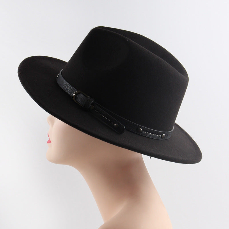 Wide Brim Unisex Classic Belt Buckle Fedora Hat