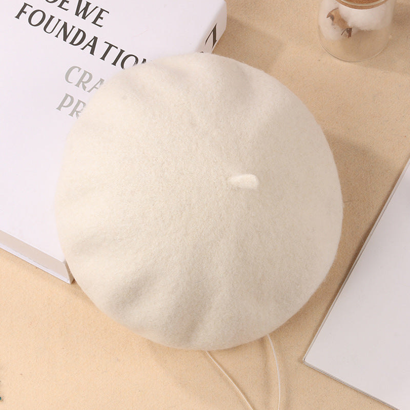 Women Beret Hat French Wool Beret Cap Classic Solid Color Autumn Winter Hats