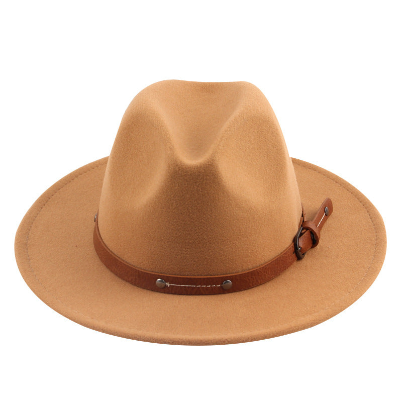 Wide Brim Unisex Classic Belt Buckle Fedora Hat