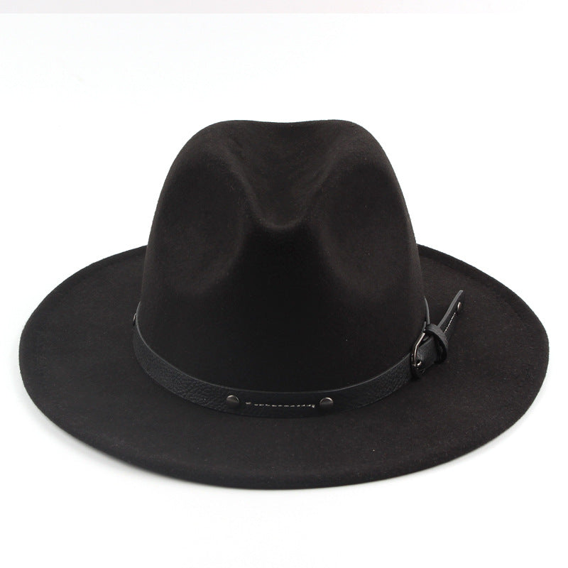 Wide Brim Unisex Classic Belt Buckle Fedora Hat