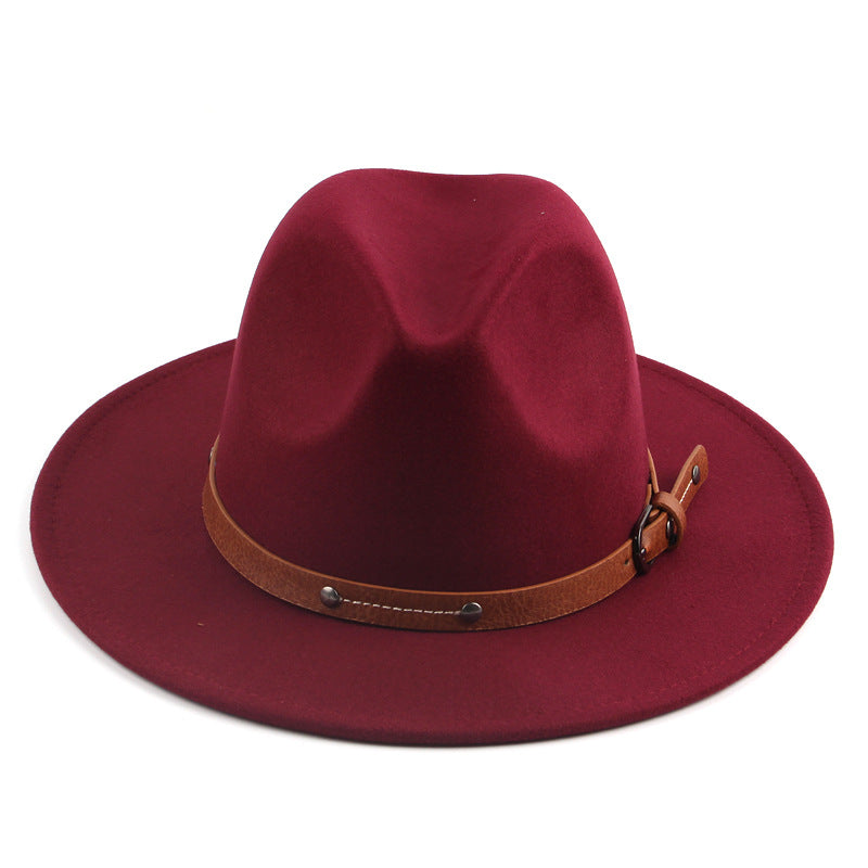 Wide Brim Unisex Classic Belt Buckle Fedora Hat