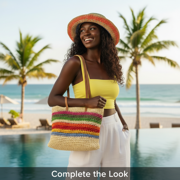 Complete the Look — Black Model Rainbow Hat & Tote
