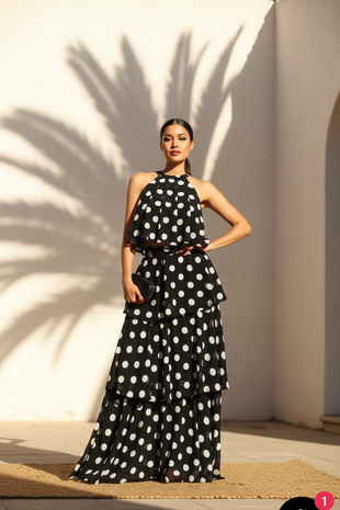 Polka Dot Ruffle Halter Maxi Set