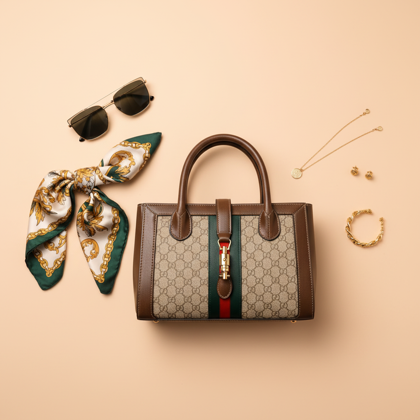 Designer Handbag Flat Lay