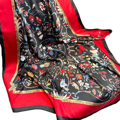 Red Floral Silk Scarf