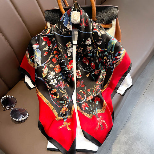 Red Floral Silk Scarf