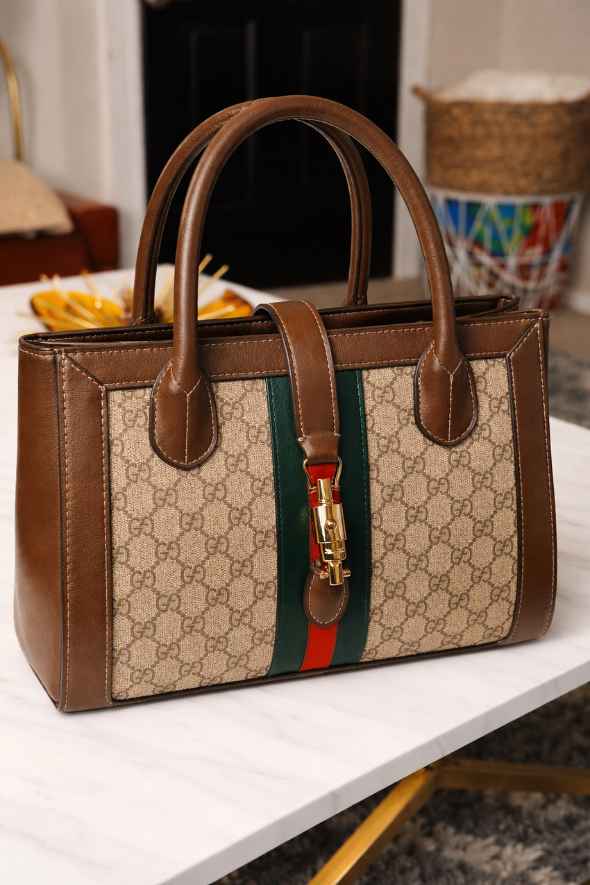Classic Monogram Designer Handbag with Striped Detail