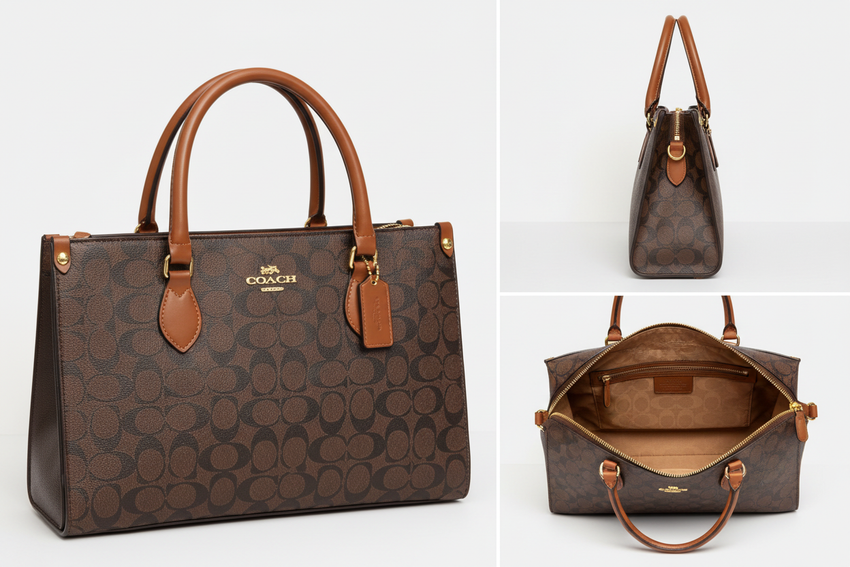 Coach handbag multiple angles - front side and interior views