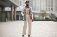 Model wearing scarf in urban setting