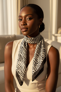 Model with scarf as hair accessory