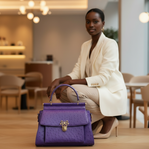 The Violet Reign Satchel — Ostrich Embossed