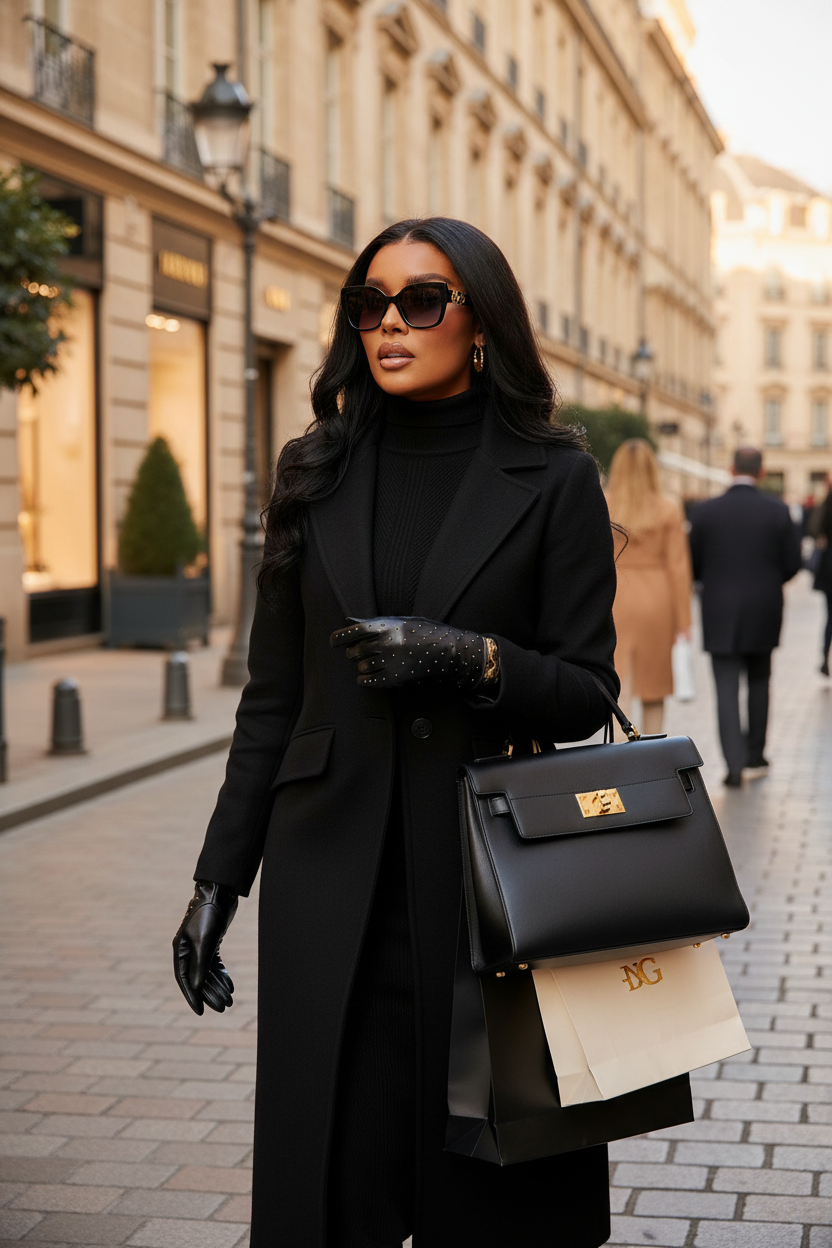 Shopping outfit with dark-skinned model