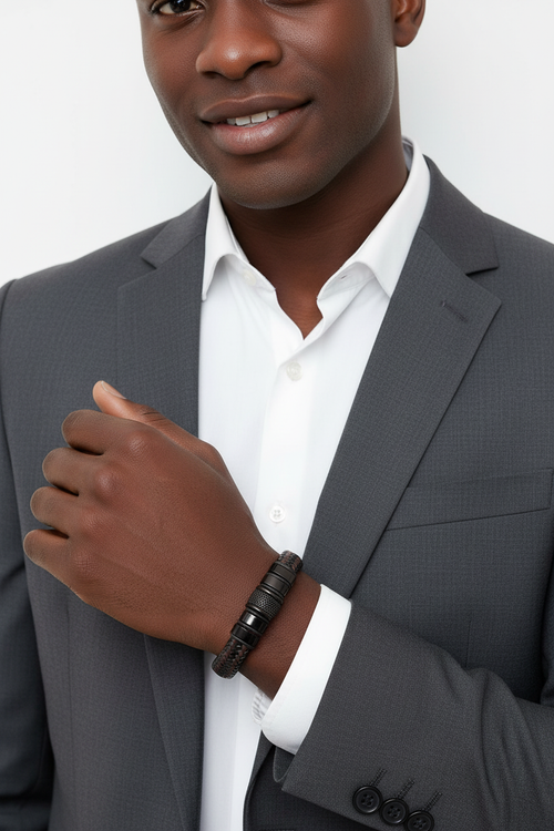 Titan Braided Leather Bracelet - Brown