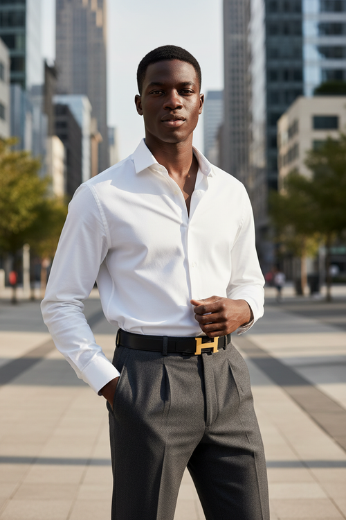 Designer Leather Belt | Signature Buckle Statement Accessory for Men