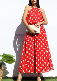 Red Polka Dot Halter Maxi Dress