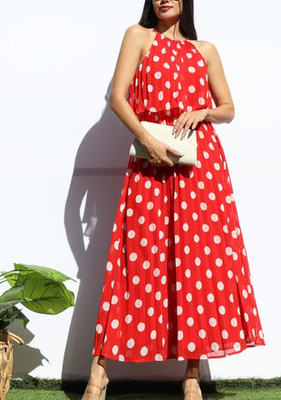 Red Polka Dot Halter Maxi Dress