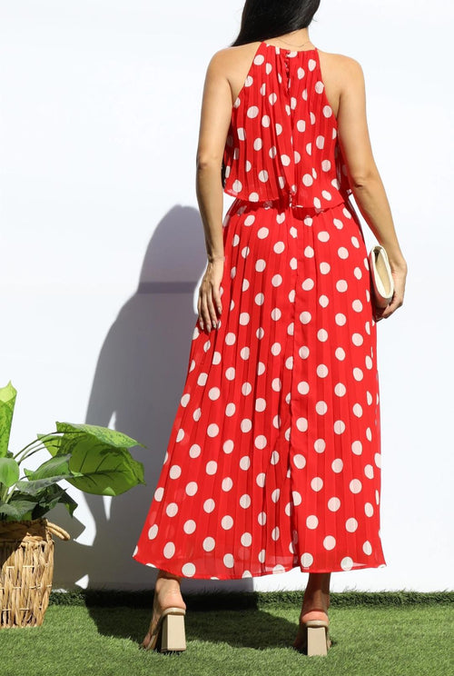 Red Polka Dot Halter Maxi Dress