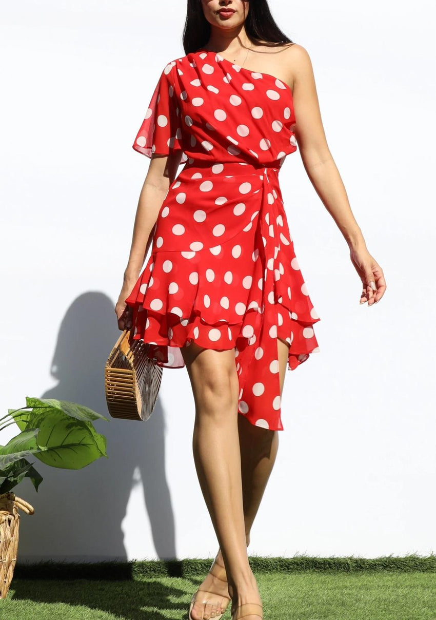 Polka Dot One-Shoulder Dress