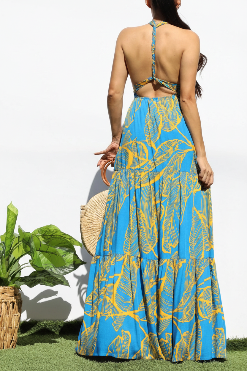 Tropical Halter Maxi - Back