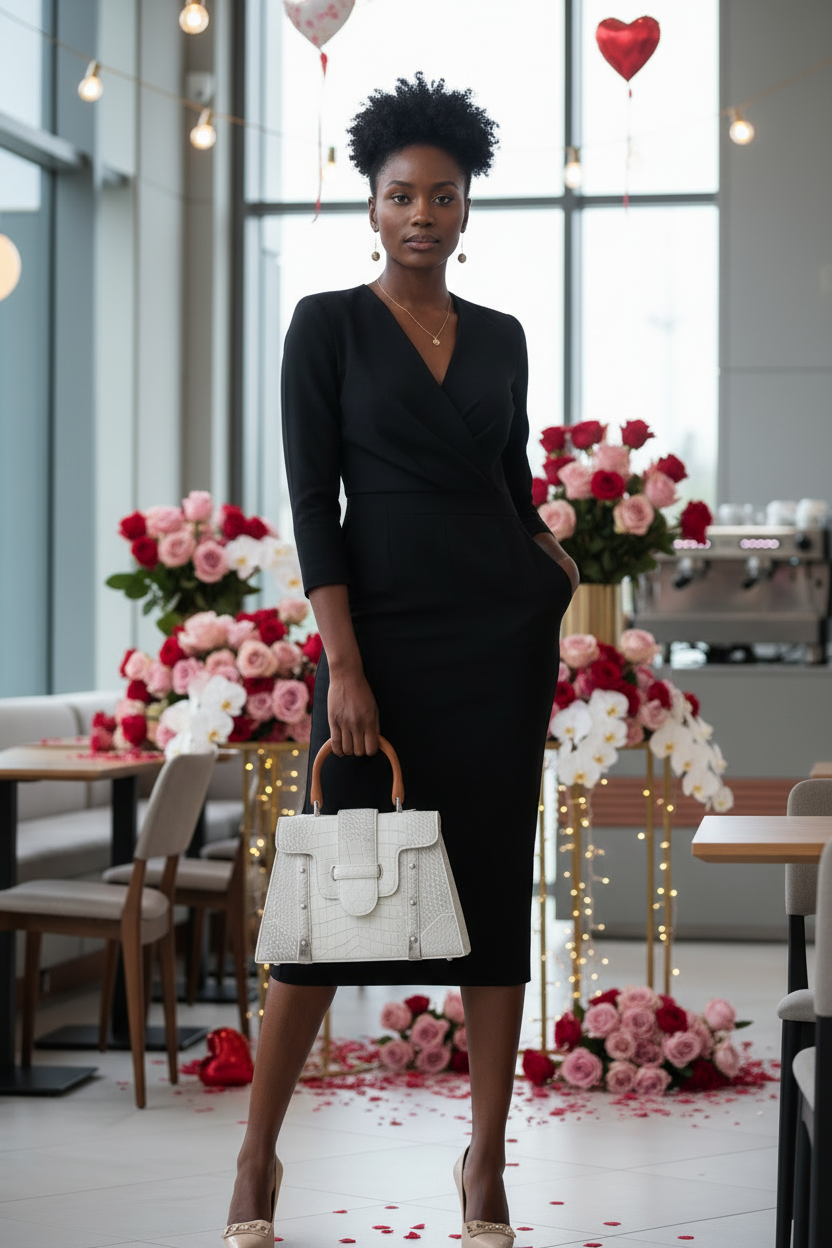 Valentine's Model in Black with Ivory Handbag