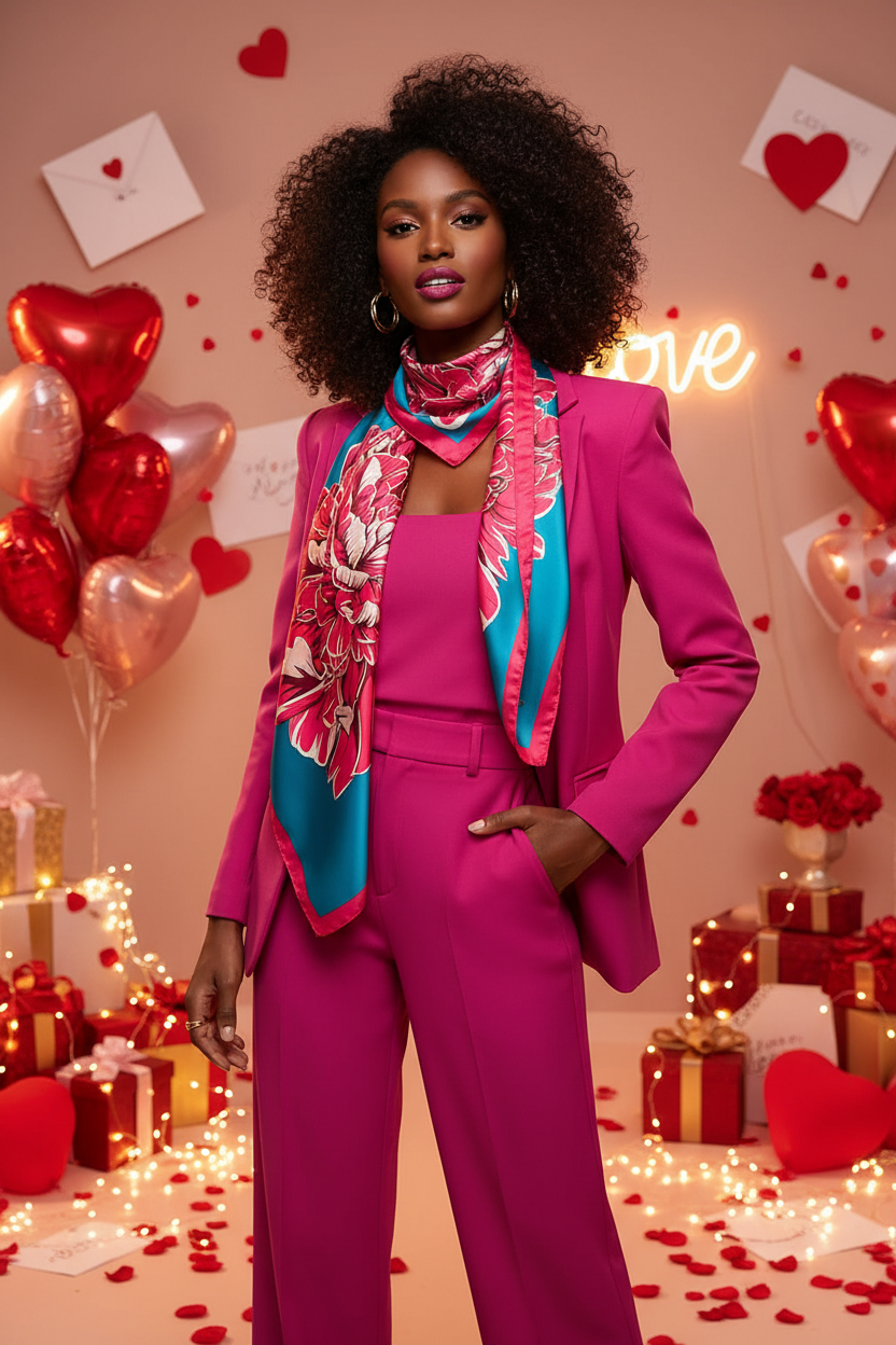 Valentine's Model in Pink with Floral Scarf