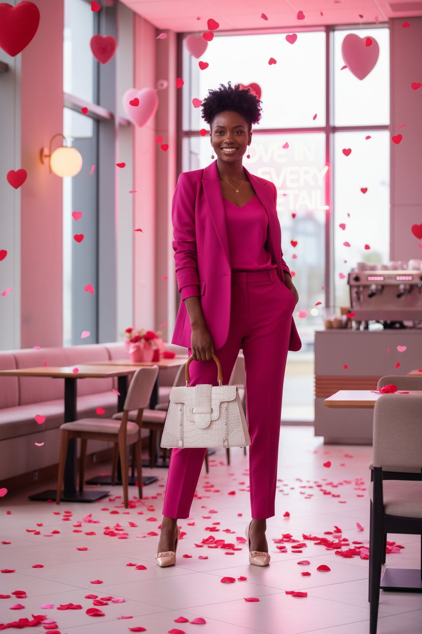 Valentine's Model in Pink with Ivory Handbag