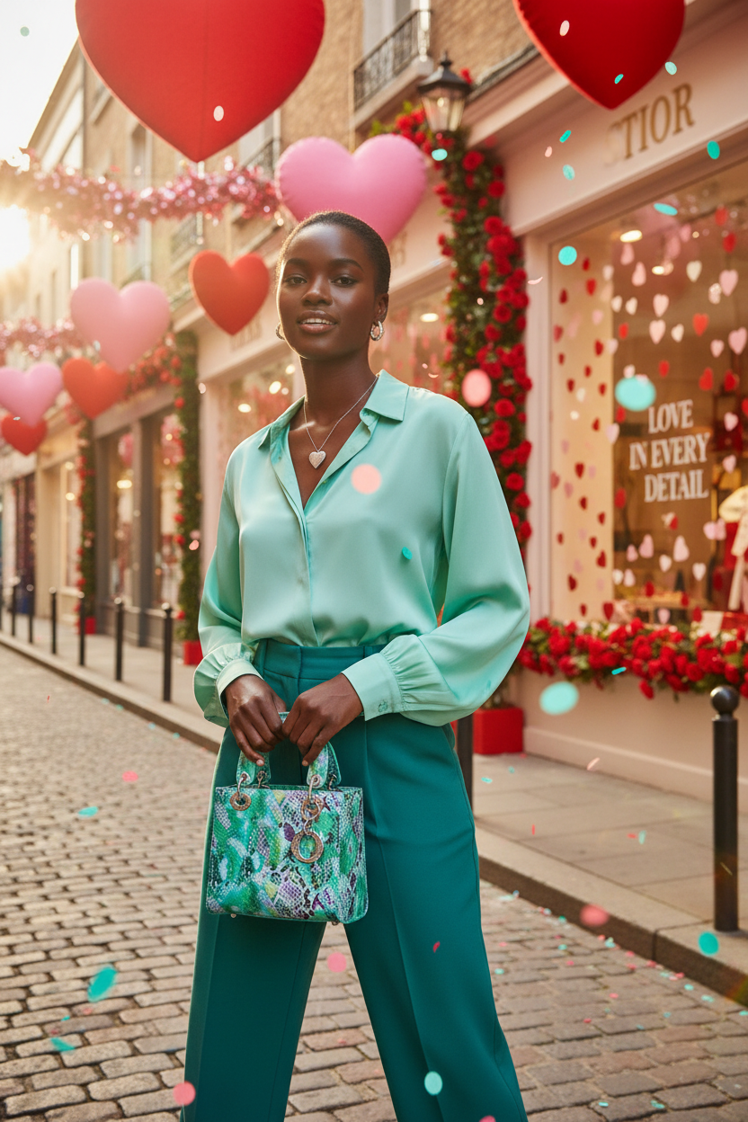 Valentine's Model with Turquoise Snakeskin Handbag