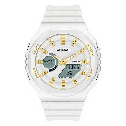 SANDA Dual Display Sporty Luxury Watch | Water-Resistant Analog-Digital Timepiece