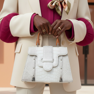 Structured Ivory Croc-Embossed Satchel